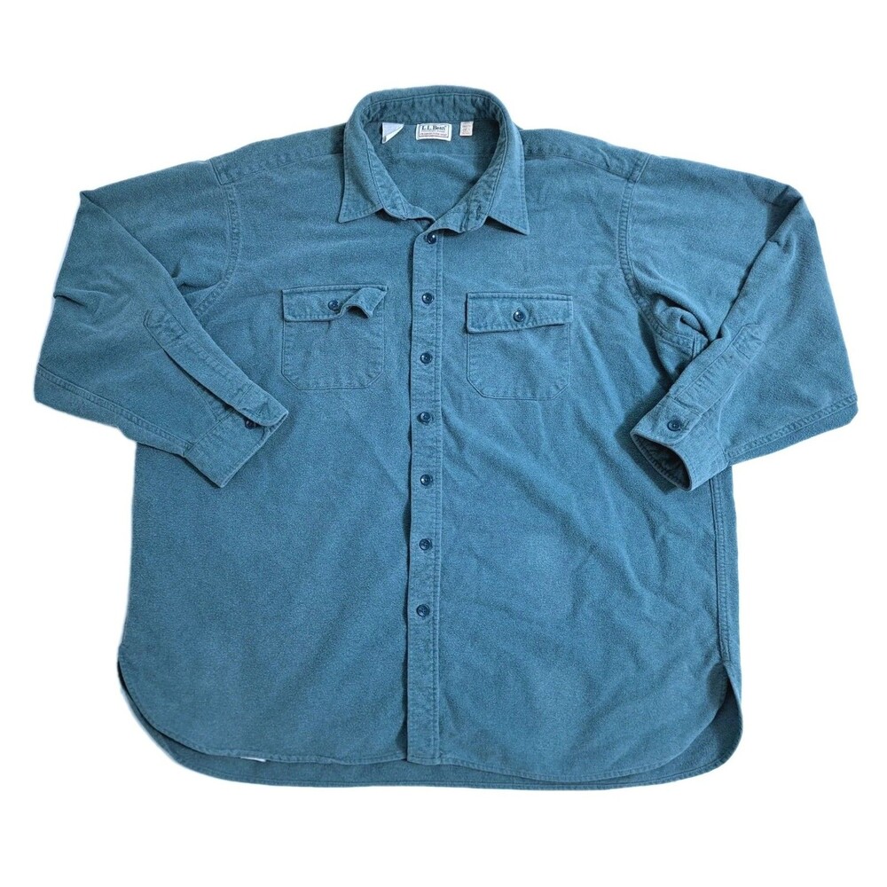 LL Bean Chamois Flannel Shirt Mens Tall 3XL Blue Turquoise Aqua Vintage USA